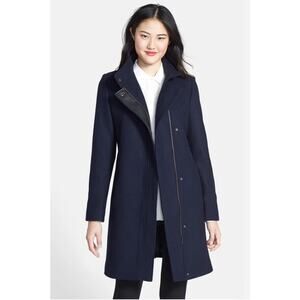 Marc New York Women's M Wool Blend Coat Navy Blue Taylor Twill Zip Jacket Collar